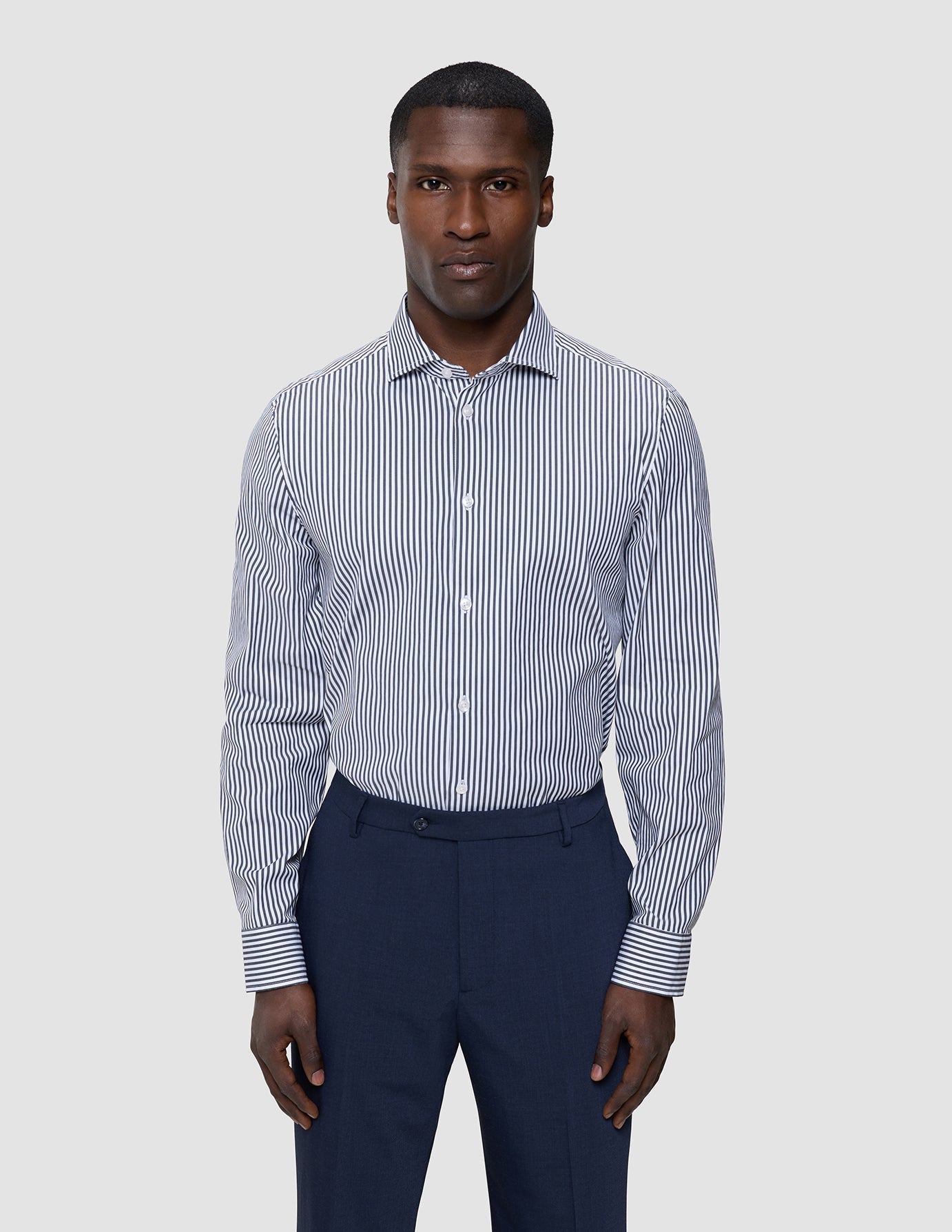 Elevated Shirt Navy Stripe Thin Regular